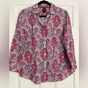 Talbots Women's Wrinkle Resistant Button up Pink Purple Paisley Size 12